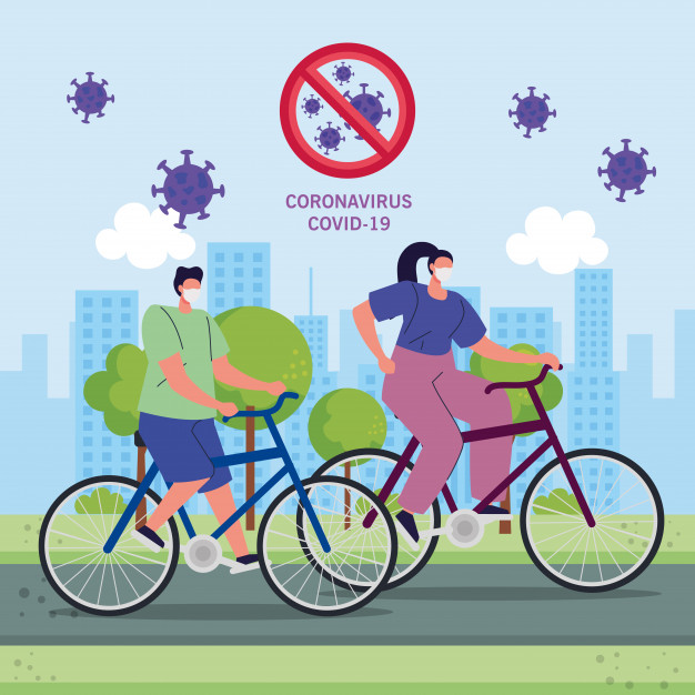 pareja bicicleta mascara proteccion medica paisaje natural pandemia covid 19 24877 64166, La bicicleta como nueva forma de transporte e interacción